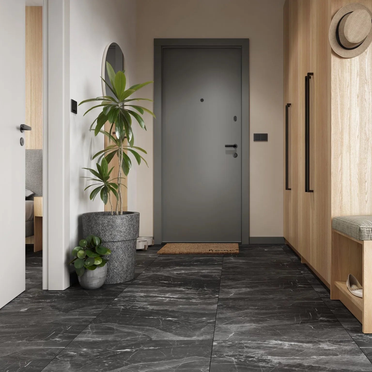 Vilo SPC Tile Flooring - Dark Stone