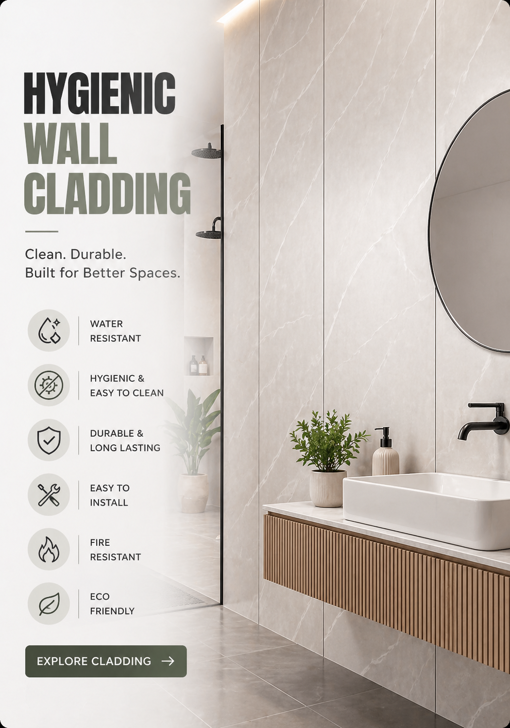 Hygienic wall cladding for clean durable spaces